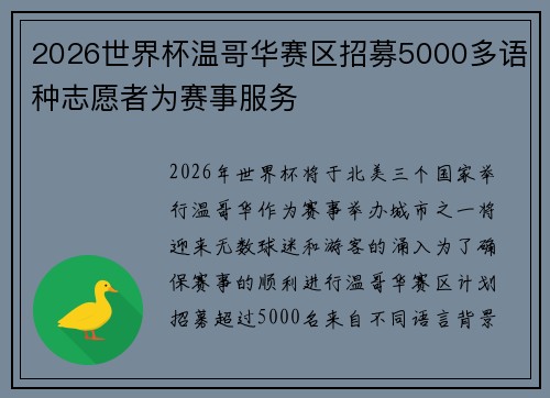2026世界杯温哥华赛区招募5000多语种志愿者为赛事服务